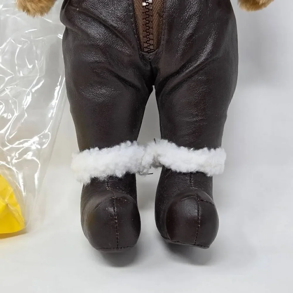 HARRODS AVIATOR MCGUIRE PILOT BEAR IN FAUX LEATHER BOMBER JACKET HAT & SCARF